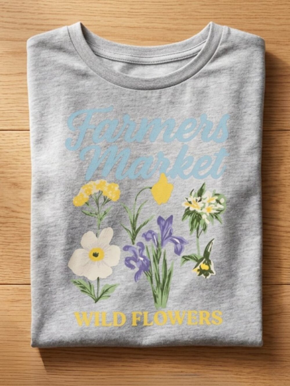 Studio 33 Women’s Farmers Market Wildflowers Floral Graphic Gray T-Shirt S-XL